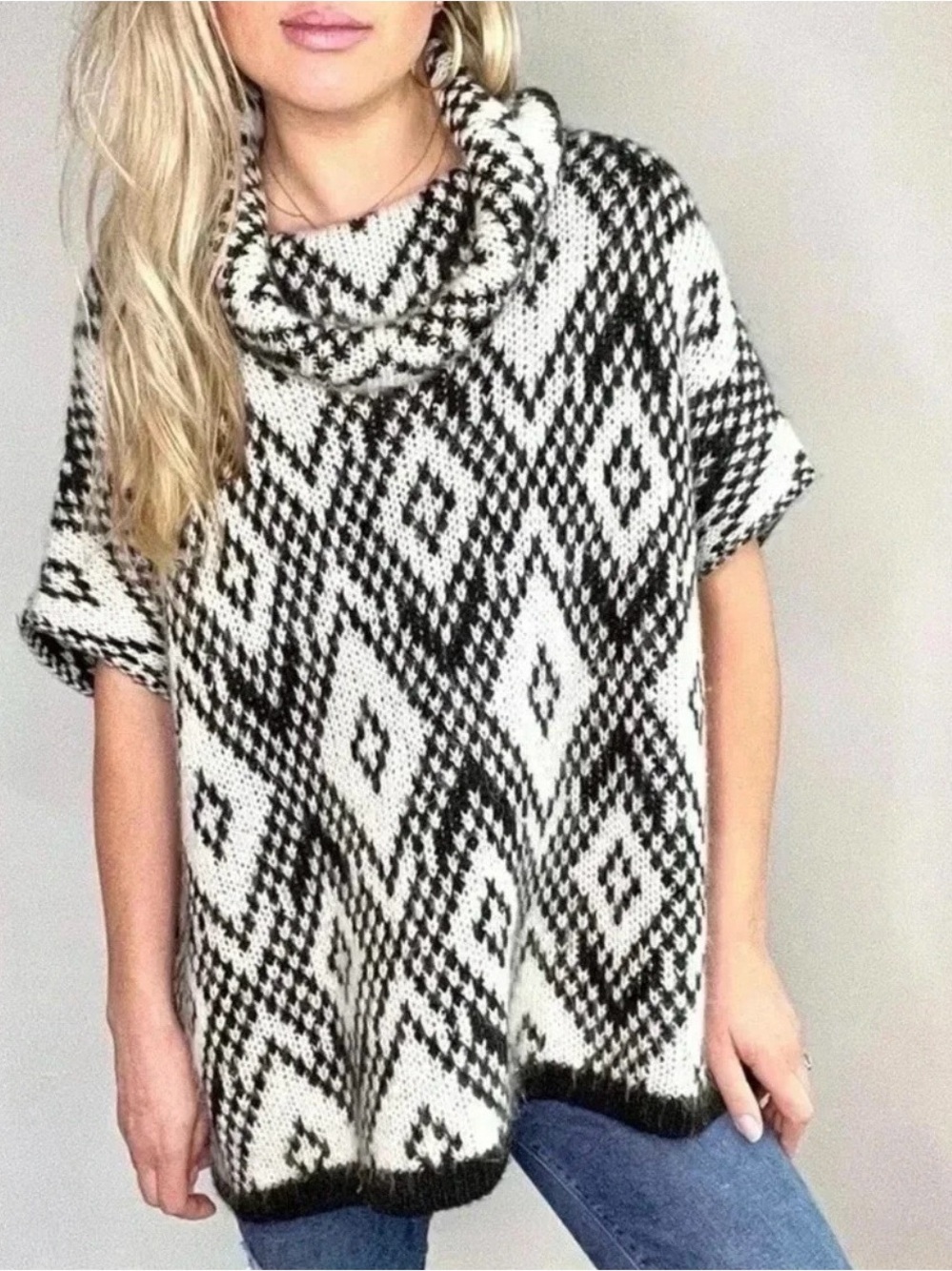 Elsamanda Women’s Black & White Mohair Alpaca Wool Sweater Size Small
